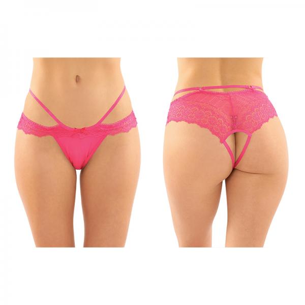 Posey Strappy Lace And Microfiber Crotchless Panty 6-pack L/xl Pink