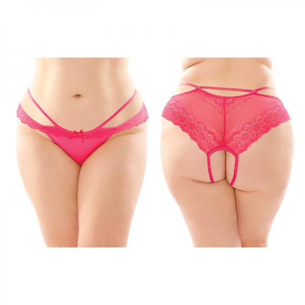 Posey Strappy Lace And Microfiber Crotchless Panty 6-pack Q/s Pink