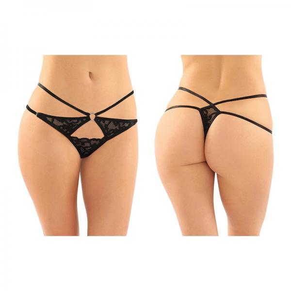 Jasmine Strappy Lace Thong With Front Keyhole Cutout 6-pack S/m Black