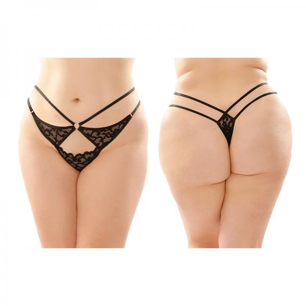 Jasmine Strappy Lace Thong With Front Keyhole Cutout 6-pack Q/s Black