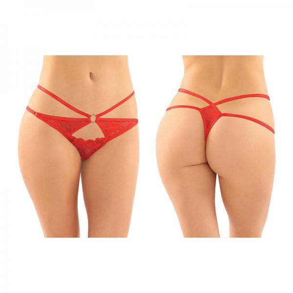 Jasmine Strappy Lace Thong With Front Keyhole Cutout 6-pack S/m Red