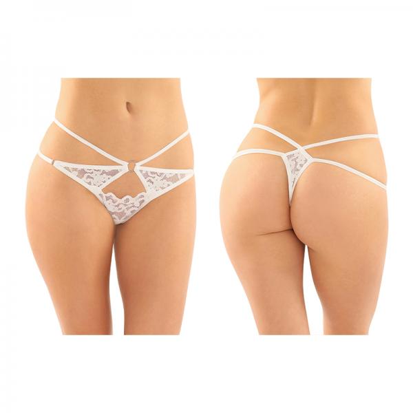 Jasmine Strappy Lace Thong With Front Keyhole Cutout 6-pack S/m White