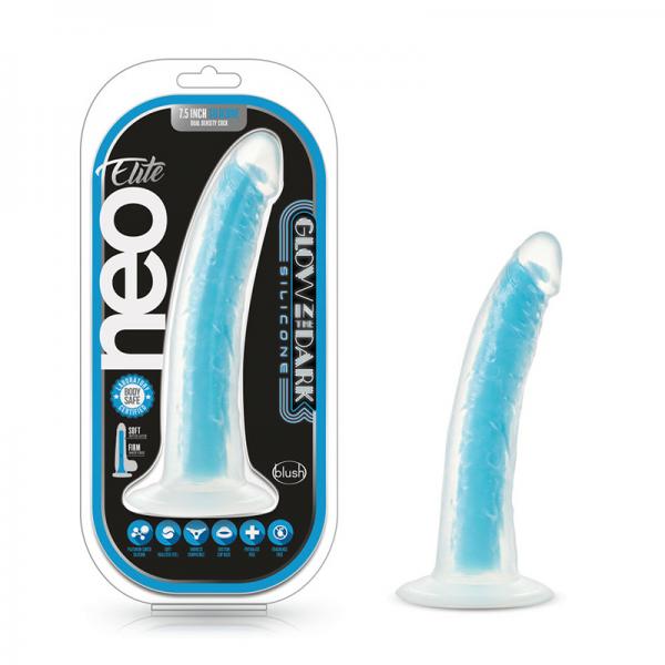 Neo Elite Glow in the dark Prysm 7" Silicone Dual-density Dildo Neon Blue