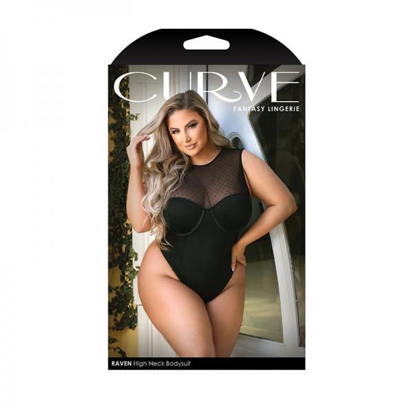 Curve Raven High-neck Bodysuit With Back Cutout And Snap Closure Black 1x/2x