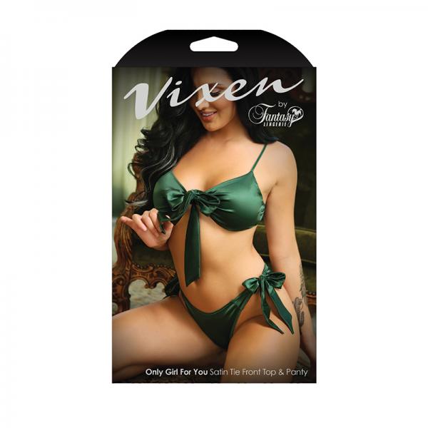 Vixen Only Girl For You Satin Tie-front Top & Matching Panty Emerald O/s