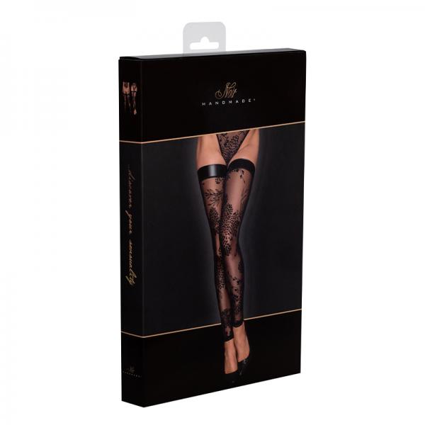 Noir Handmade Tulle Stockings With Patterned Flock Embroidery L