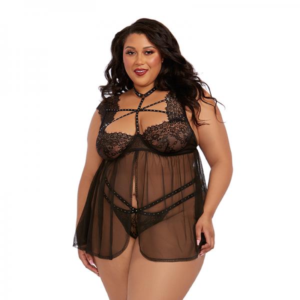 Dreamgirl  Plus-/size Lace Babydoll With Thong Black 1x Hanging