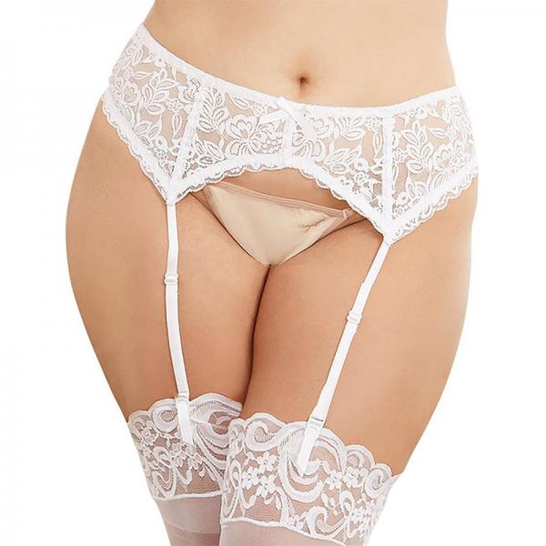 Dreamgirl Plus-size Sexy And Delicate Scalloped Lace Garter Belt White Queen Hanging