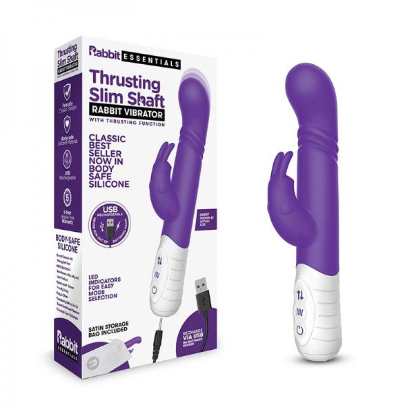 Rabbit Essentials Thrusting Slim Shaft Rabbit Vibrator Purple