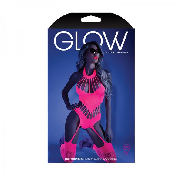 Glow No Promises Footless Teddy Bodystocking Neon Pink Os