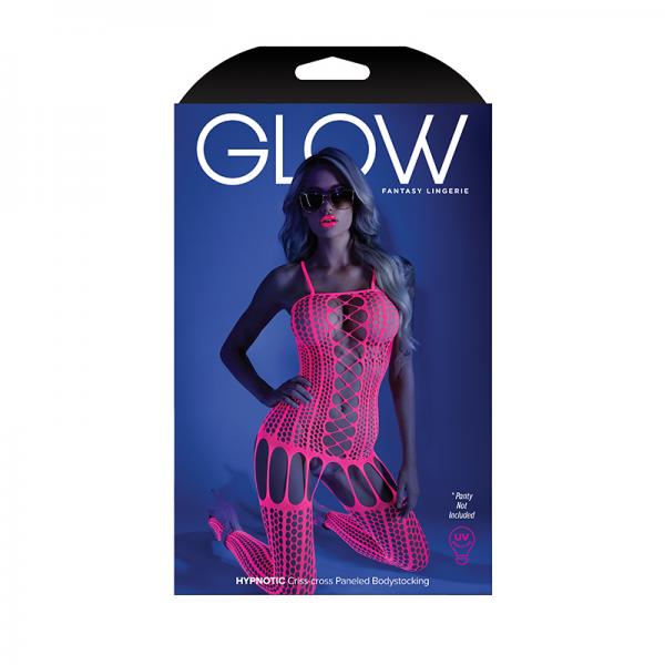 Glow Hypnotic Criss-cross Paneled Bodystocking Neon Pink Os