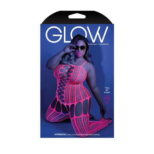 Glow Hypnotic Criss-cross Paneled Bodystocking Neon Pink Qs