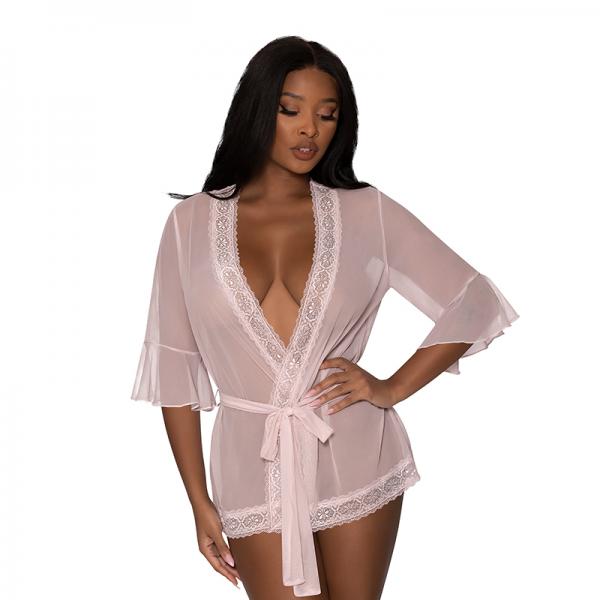 Magic Silk Seabreeze Robe W Lace Trim Blush S/m