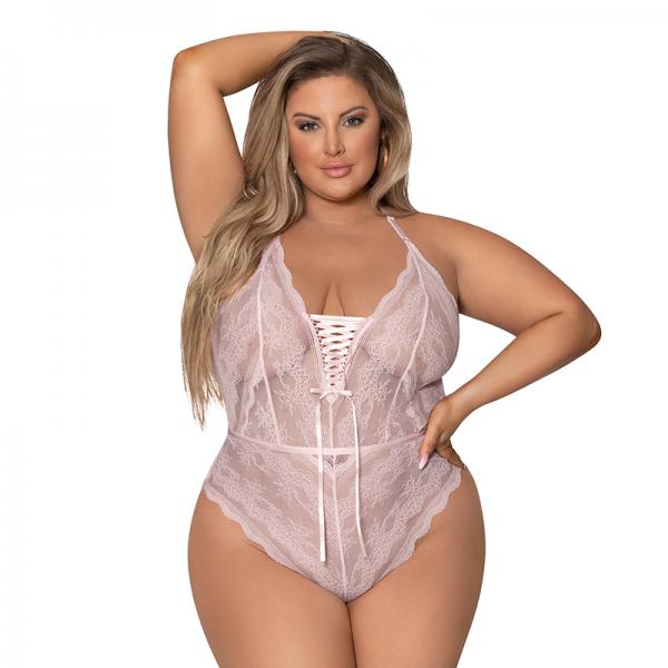 Magic Silk Seabreeze Teddy W Snap Crotch Blush Queen  Size