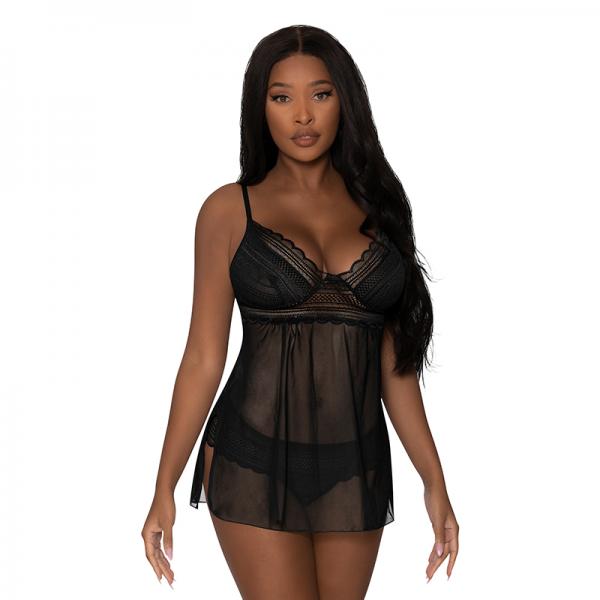 Magic Silk Modern Romance Baby Doll & Thong Black S/m