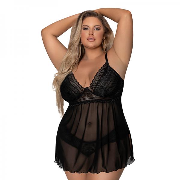 Magic Silk Modern Romance Baby Doll & Thong Black Queen Size