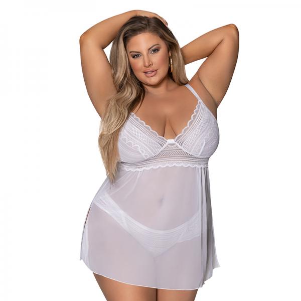 Magic Silk Modern Romance Baby Doll & Thongng White Queen Size