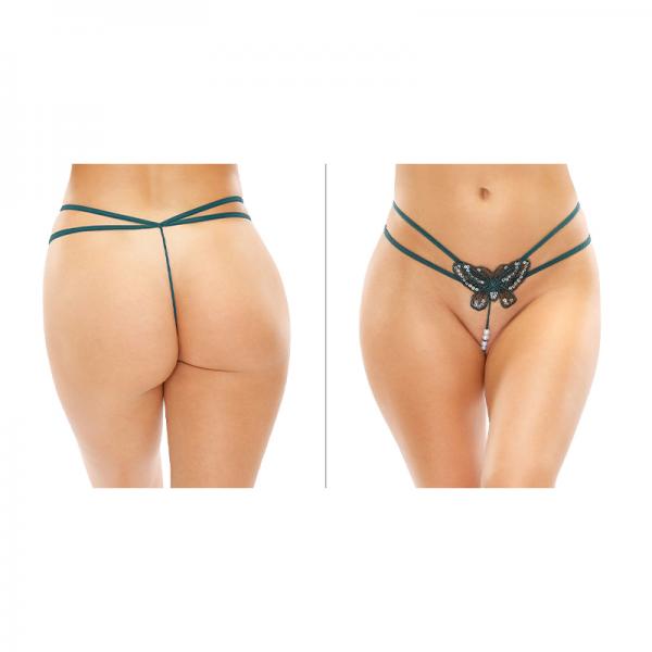 Zinnia Sequin Butterfly Strappy Pearl G-string Green L/xl