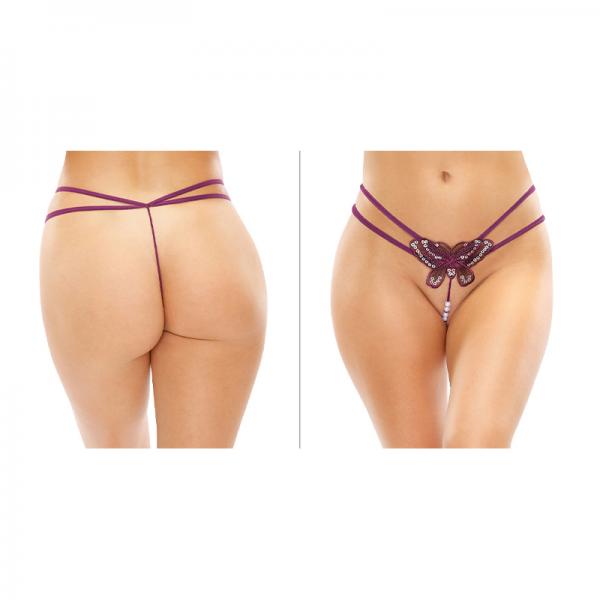 Zinnia Sequin Butterfly Strappy Pearl G-string Purple L/xl