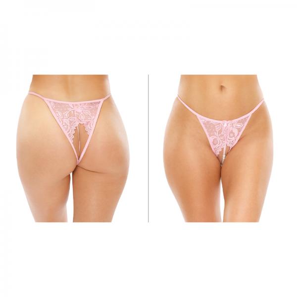 Calla Crotchless Lace Pearl Panty Light Pink S/m