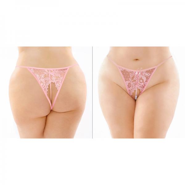 Calla Crotchless Lace Pearl Panty Light Pink Queen