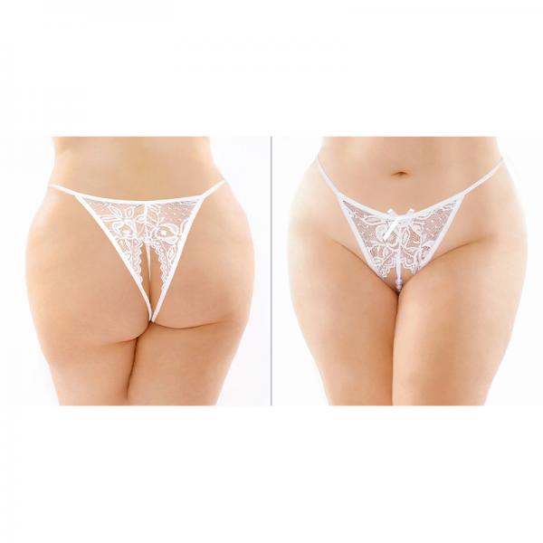 Calla Crotchless Lace Pearl Panty White Queen