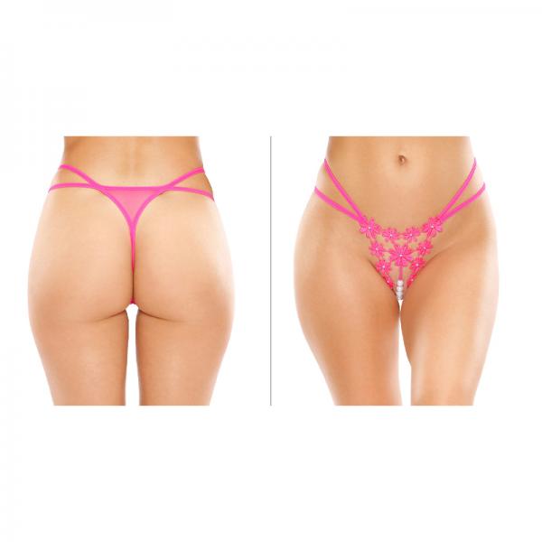 Aster Crotchless Strappy Flower Pearl Thong Pink L/xl