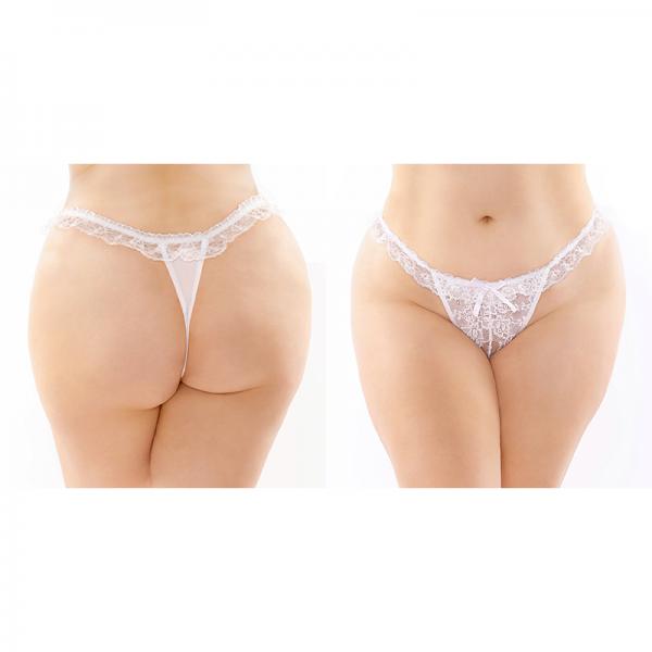 Flora Ruffled Lace Crotchless Pearl Thong White Queen