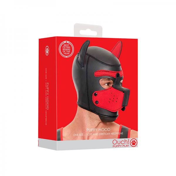 Puppy Play Neoprene Puppy Hood Red/black