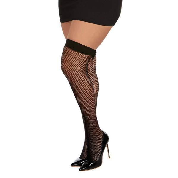 Dreamgirl Diamond-net Fishnet Thigh-highs With Vinyl Bowtie Accent Black Osq