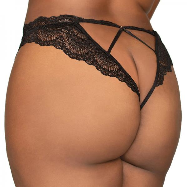 Dreamgirl Lace Tanga Open-crotch Panty And Elastic Open Back Detail Black 1x