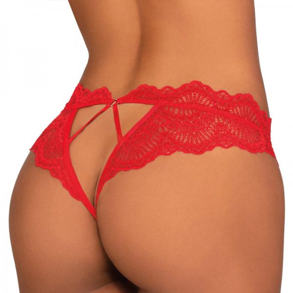 Dreamgirl Lace Tanga Open-crotch Panty And Elastic Open Back Detail Red S