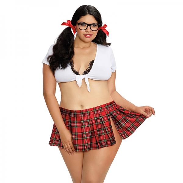 Dreamgirl Two-piece Schoolgirl-themed Set With Knit Crop Top And Pleated Mini Skirt Costume Osq