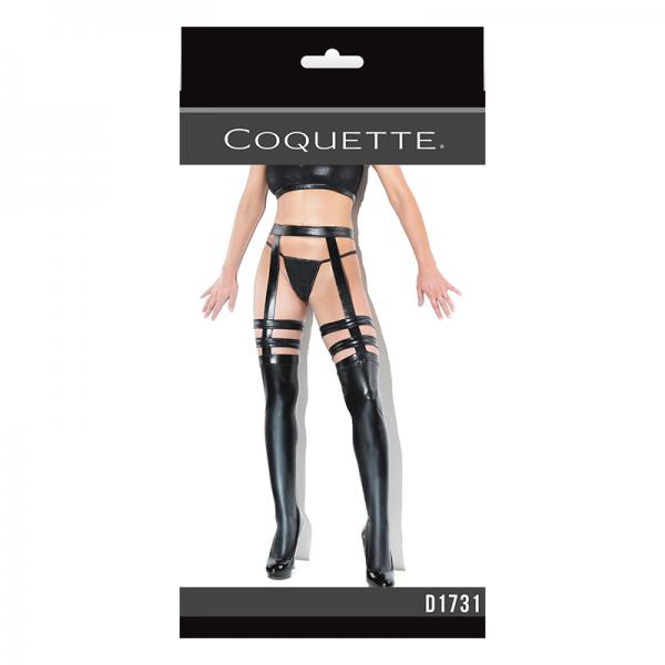 Coquette Thigh-high Wetlook Stockings With Garters Black Os