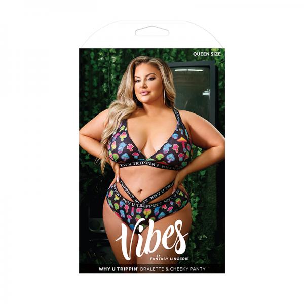 Vibes Why U Trippin' Bralette & Cheeky Panty Queen Black