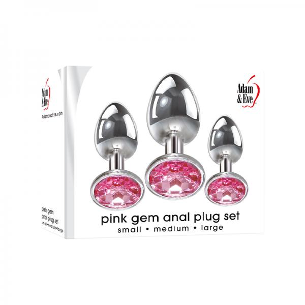 Adam & Eve Pink Gem Glass Plug Set 3 Pink