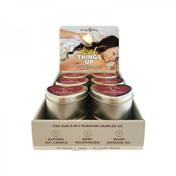 Earthly Body Hemp Seed Valentine Candle Display Includes: 4 Of Each Hemp Seed 3-in-1 Massage Candle