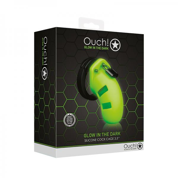 Ouch! Glow Model 20 Cock Cage 3.5 In. - Glow In The Dark - Green