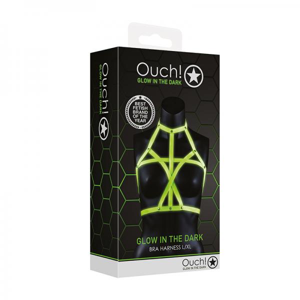 Ouch! Glow Bra Harness - Glow In The Dark - Green - L/xl