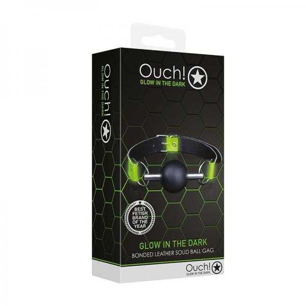 Ouch! Glow Solid Ball Gag - Glow In The Dark - Green