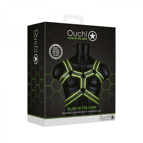 Ouch! Glow Body Harness - Glow In The Dark - Green - L/xl