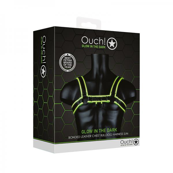 Ouch! Glow Chest Bulldog Harness  - Glow In The Dark - Green - S/m