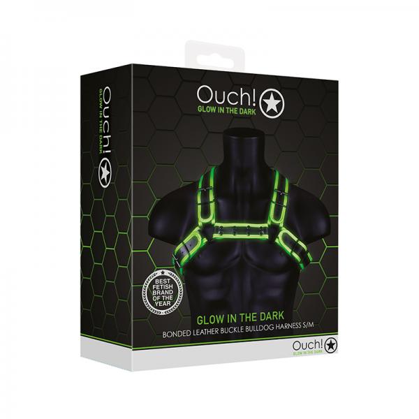 Ouch! Glow Buckle Bulldog Harness - Glow In The Dark - Green - S/m