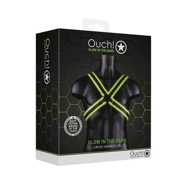 Ouch! Glow Cross Harness - Glow In The Dark - Green - L/xl