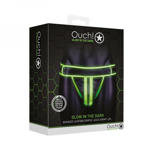 Ouch! Glow Striped Jock Strap - Glow In The Dark - Green - L/xl