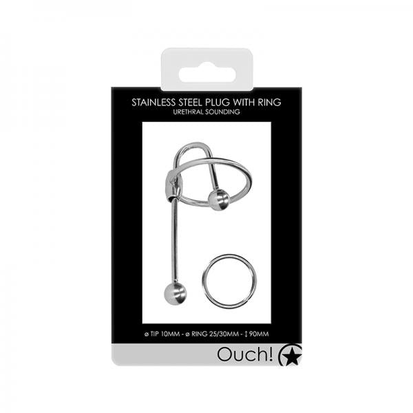 Ouch! Urethral Sounding - Metal Plug With Ring - 10 Mm