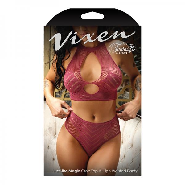 Vixen Just Like Magic 2-piece Net Crop Top & High-waisted Panty Cranberry O/s