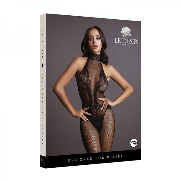 Shots Le Desir Fishnet & Lace High-neck Bodystocking Black O/s