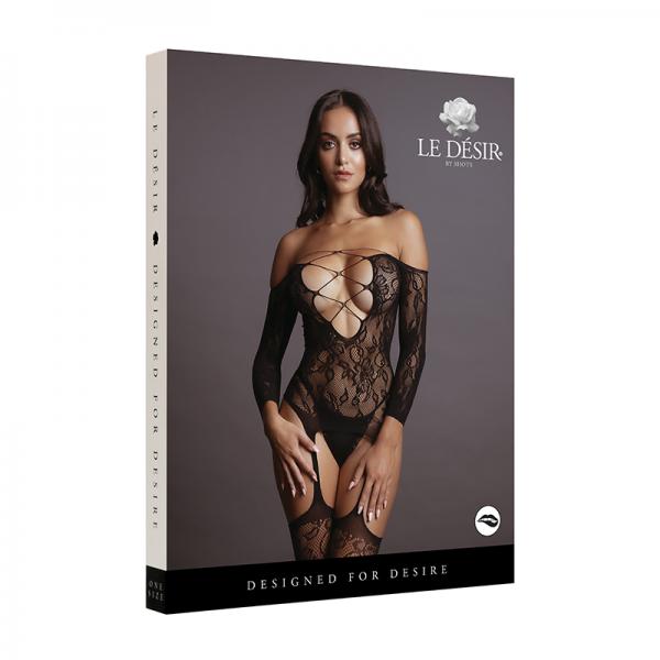 Shots Le Desir Deep-v Criss-cross Bodystocking Black O/s