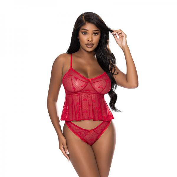 Magic Silk With Love Flutter Cami & Cheeky Panty Set Red L/xl